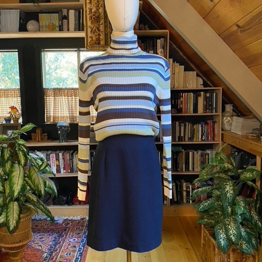 90s Turtleneck Ribbed Stripe Green Brown